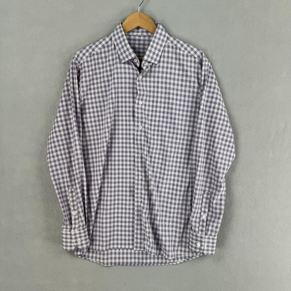 State & Liberty Shirt Mens XL Purple Gingham Stretch Long Sleeve Dress Button Up